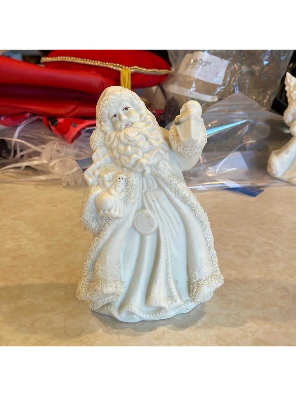 K's Collection - Santa Claus - White - Ceramic - Holding Lantern